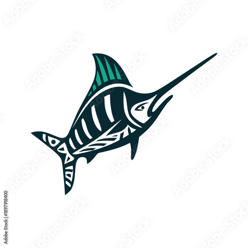 Stylized Marlin Fish Tribal Vector Illustration