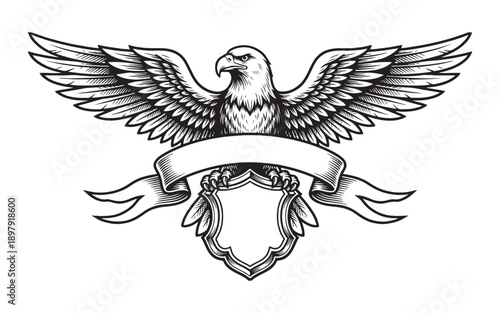 Eagle with Spread Wings Holding Ribbon Banner Sketch