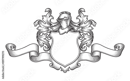 Heraldic Coat of Arms with Knight Helmet and Shield Sketch