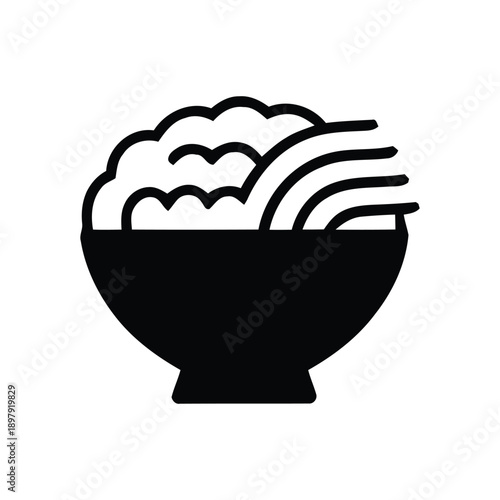 Delicious bowl of noodles with fluffy white rice on top