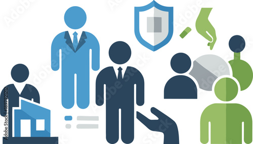 Corporate Protection and People Management Flat Illustration Representing Business Security Human Resources Support Insurance Services and Organizational Care Concept