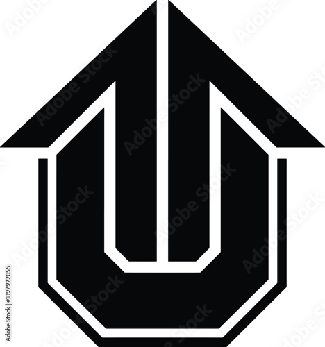Up arrow letter U logo icon, black symbol, modern business growth design