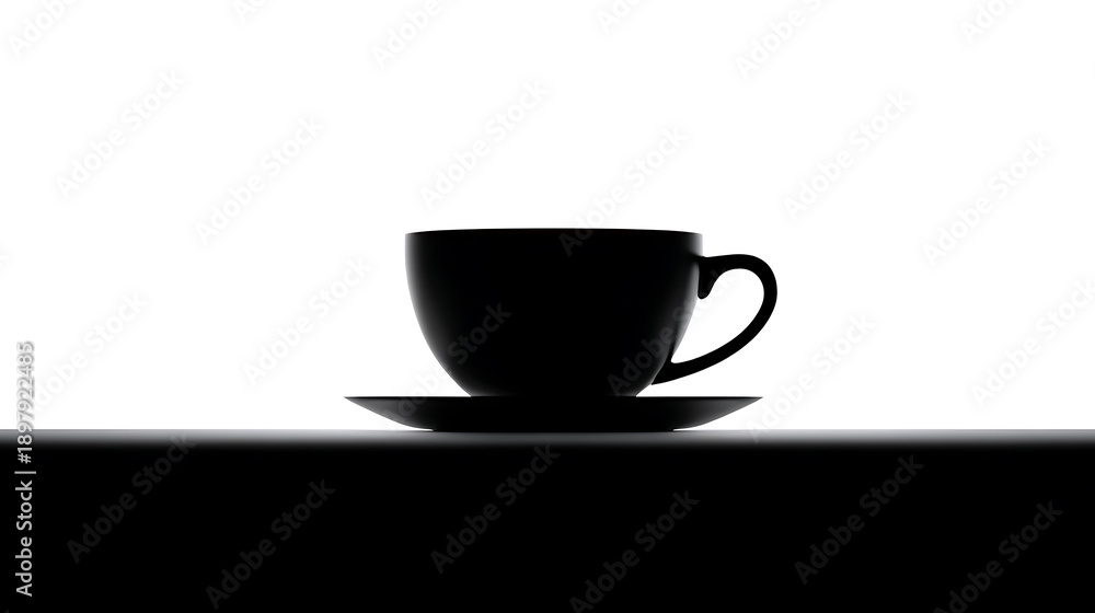 Obraz premium Silhouette of Elegance: A minimalist, high-contrast image highlighting the graceful silhouette of a sleek teacup resting on its saucer, capturing a sense of calm and sophistication.