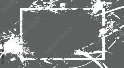 White square frame with abstract grunge splatter background