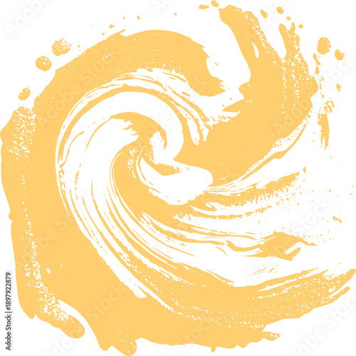 Yellow abstract brush stroke swirl background circular