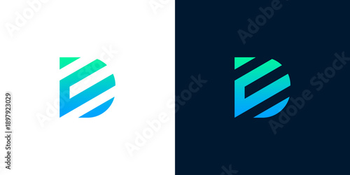 Sleek and dynamic abstract letter D or E logo concept featuring a contemporary gradient color scheme, ideal for branding and digital technology companies seeking a modern visual identity
