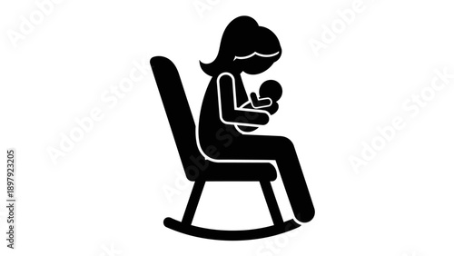 Woman sitting in a rocking chair breastfeeding a baby.