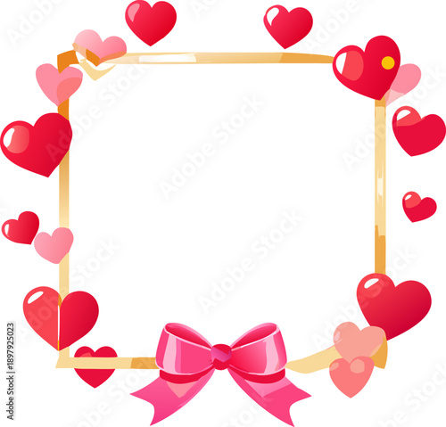 A beautiful frame made of hearts and adorned with a pink ribbon for a romantic occasion Vector