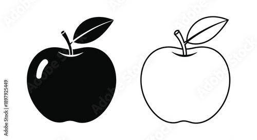 Two apples depicted in contrasting black and white styles side by side