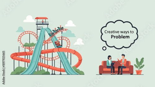 Rollercoaster thrills and a sofa chat, symbolizing creative problem-solving