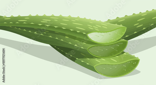 Sliced aloe vera plant pieces with serrated edges and translucent gel inside