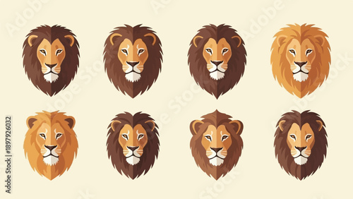 Stylized lion heads in various shades of brown and gold