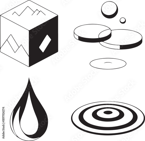 Geometric Icons Representing Nature and Abstract Concepts