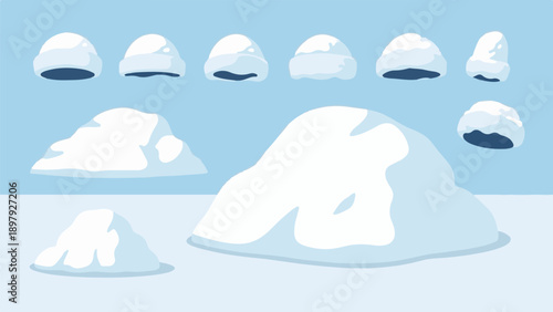 Snow formations in a serene, cool blue environment