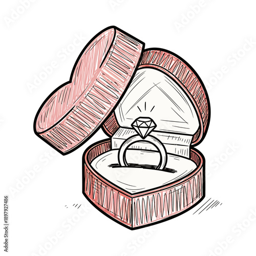 Engagement ring elegantly displayed inside a heart-shaped jewelry box