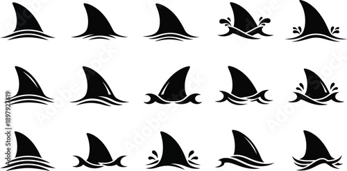 Shark fin silhouette patterns on white background