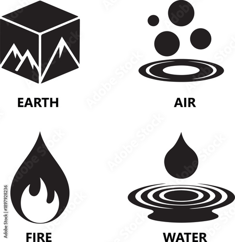 Icons Representing the Four Elements Earth Air Fire Water