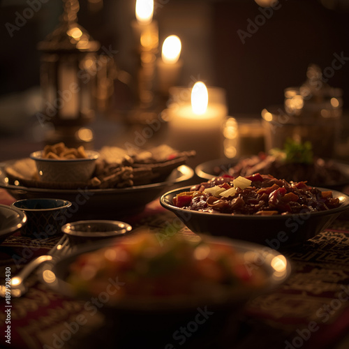 Wallpaper Mural A carefully composed cinematic food scene portraying dishes traditionally enjoyed during Ramadan evenings. The visual uses warm tones, controlled highlights, and shallow depth to create Torontodigital.ca