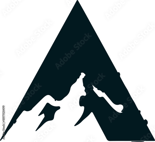Silhouette of a jagged mountain peak within a dark triangle