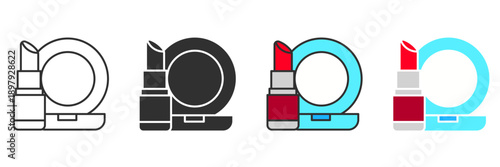 lipstick and powder icons. professional makeup cosmetics icons set with lipstick and compact powder
