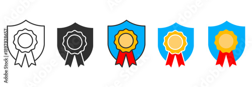 shield and medal icons. quality guarantee and security shield icons set with award medals