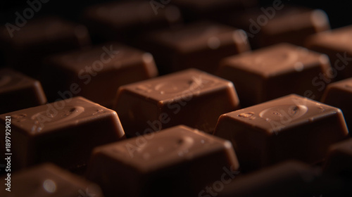 Wallpaper Mural A cinematic close-up food scene featuring rich chocolate pieces arranged with dramatic side lighting and shallow depth of field, immediately drawing attention to texture and shine. Torontodigital.ca