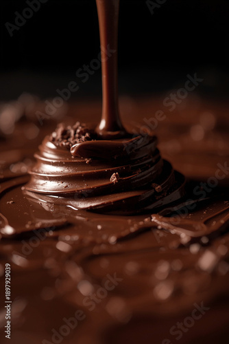 Wallpaper Mural A cinematic close-up of chocolate being prepared, showing rich textures and glossy surfaces under directional light. The background fades into darkness, isolating the subject and enhancing Torontodigital.ca