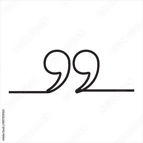 A simple black quotation mark icon on a white background