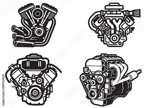 Custom Bike V-Twin and Automotive Block Icons