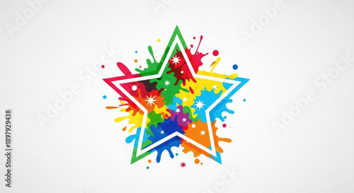 Colorful Star Splash Art with Vibrant Paint Splatters on White Background