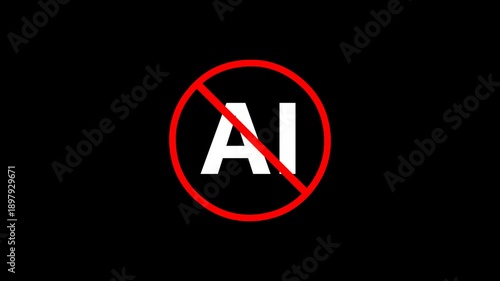 No AI Symbol with Prohibition Sign on Dark Background