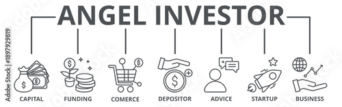Angel investor banner web icon vector illustration concept