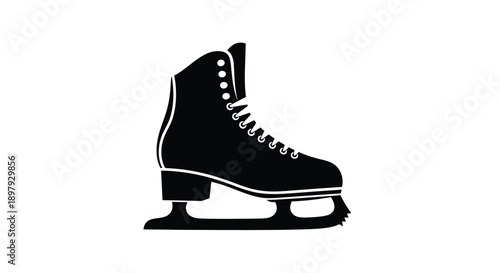 A black silhouette of a single ice skate on a white background