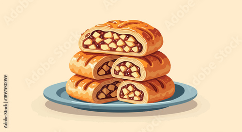 Stacked sweet pastries with fruit filling on a plate