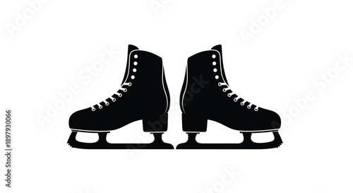 A pair of black ice skates shown in a simple silhouette style