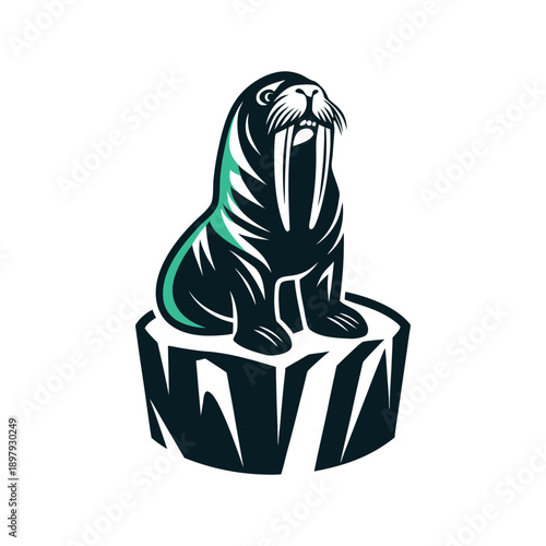 Stylized Walrus on Iceberg Vector Illustration
