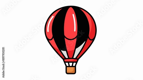 Striking red and black hot air balloon with white accents, ready for flight