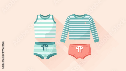 Striped apparel tank top, long-sleeve shirt, two shorts