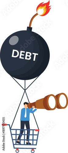 Debt crisis financial risk economic danger looming threat consumer debt searching solution business strategy market forecast shopping addiction urgent problem