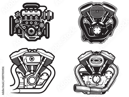 Modern Vehicle Engine and Exhaust Manifold Icons
