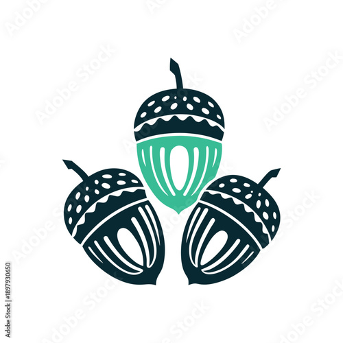 Stylized Acorn Vector Icon Set Illustration