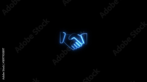 Wallpaper Mural Neon handshake glowing bright blue in dark background futuristic partnership agreement and collaboration symbol digital business concept modern outline style Torontodigital.ca
