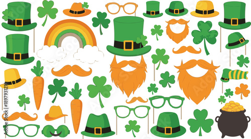 St patrick's day clipart collection green hats beards shamrocks and pot of gold