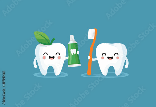 St patrick's day dental health cartoon teeth with toothbrush and toothpaste