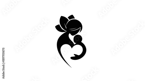 Mother and Child Love Heart Silhouette Illustration.