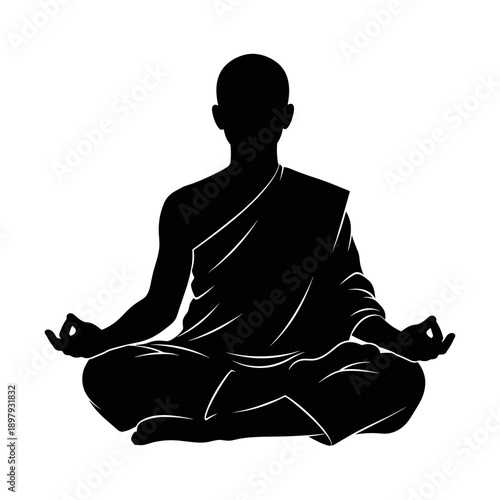 monk silhouette meditating seated calm focused spiritual practice peaceful mindfulness concept wellness concept meditation