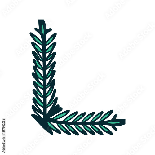 Stylized Green Branch Vector Illustration on White