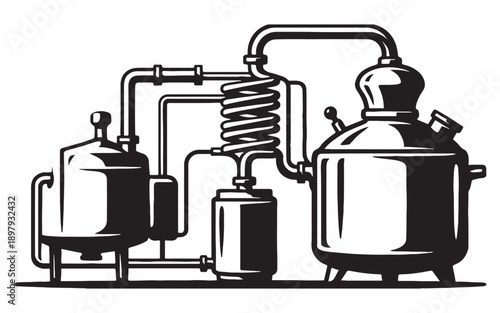 Alcohol Distillery Production Equipment Vector Illustration