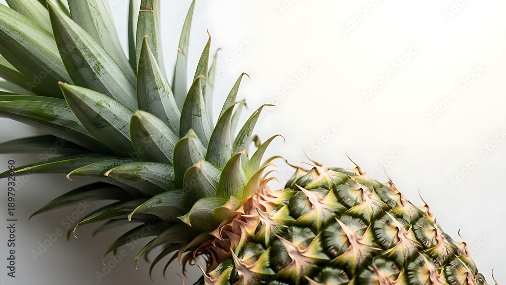 Fototapeta premium Fresh pineapple fruit with green leaves on white background