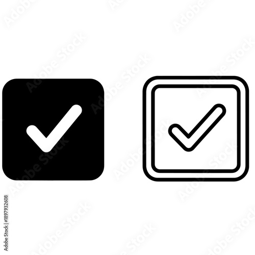 Approval checkmark icons in square boxes for task completion and validation success indicators